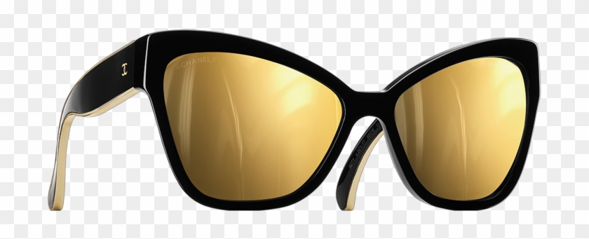 Channel Black & Gold Cat-eye Sunglasses With 18 Karat - Sunglasses #913297