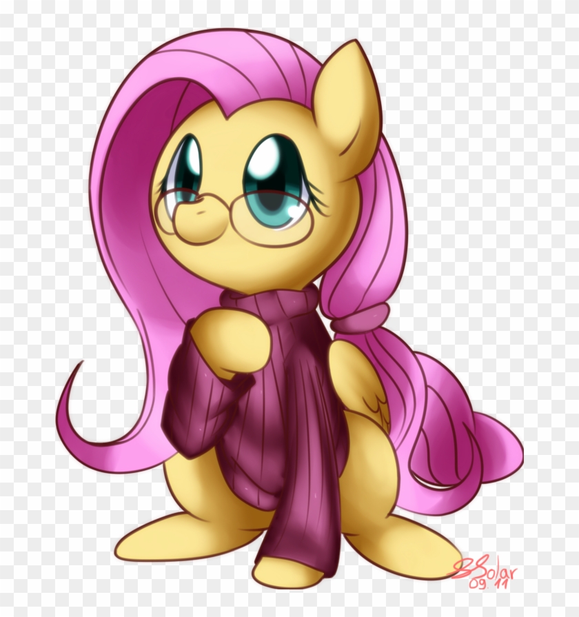 Solar-slash, Clothes, Fluttershy, Glasses, Ponytail, - Mlp Ponies In Sweaters #913904