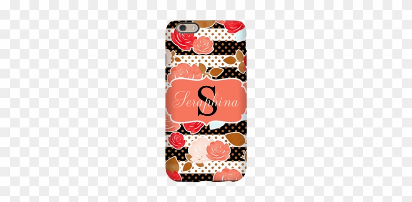 Coral Watercolor Floral Monogram Iphone Slim> Coral - Pink Black Flower Horizontal Stripe Shower Curtain #914761