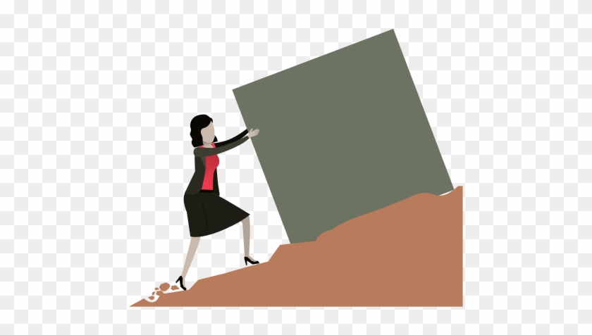 Business Woman Pushing A Block Over Rock Landscape - Vector Graphics #914792