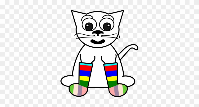 Cat In Rainbow Socks Black White Line Art 38 - Cartoon Cat In Socks #914826