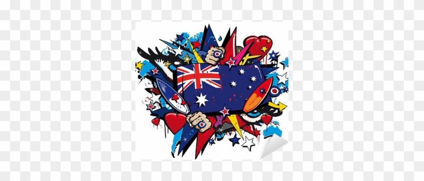 Graffiti Australia Flag Pop Art Aussie Illustration - F-08e らくらくホン らくらくスマートフォン2 ドコモ スマホケース 000270 クール ハードケース #915376