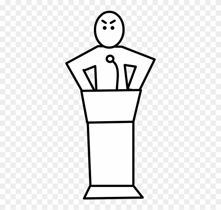 Speaker, Podium, Lectern, Microphone, Angry, Face - Public Speaking Clipart Black And White #915386