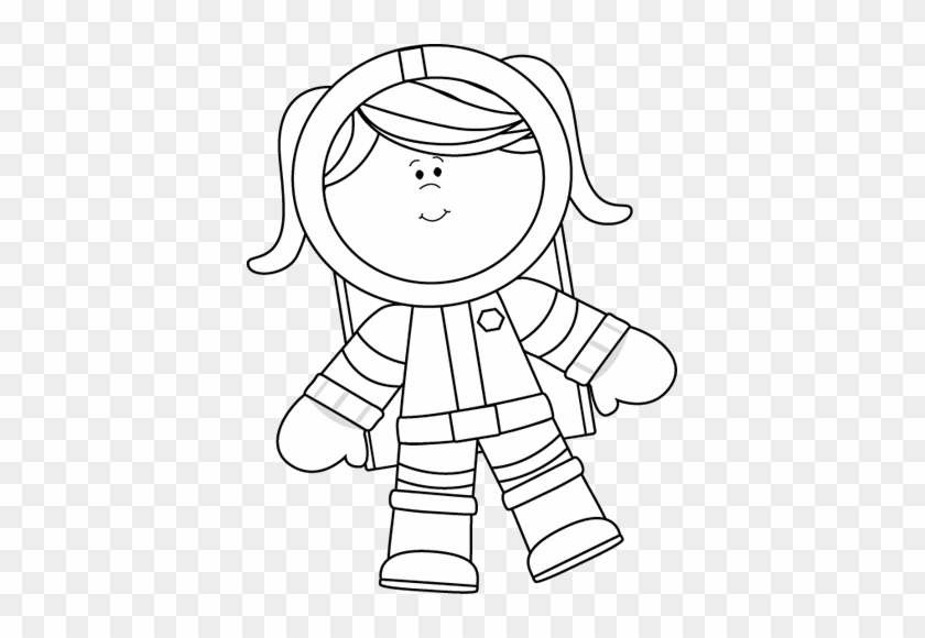 Black And White Girl Astronaut Floating - Draw A Girl Astronaut - Free Tran...