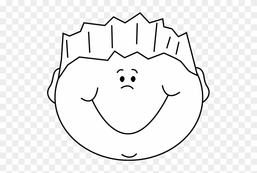 Black And White Sad Face Boy Clip Art - Happy Face Cartoon Boy #915824
