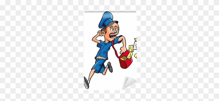 Cartoon Postman Running With Bag Of Letters Wall Mural - Mail Carrier #915863