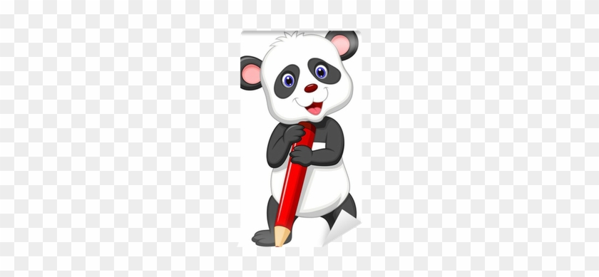 Cute Panda Bear Cartoon Holding Red Pencil Wall Mural - Mein Kunterbunter Rätselblock Für Die Vorschule. - #915977