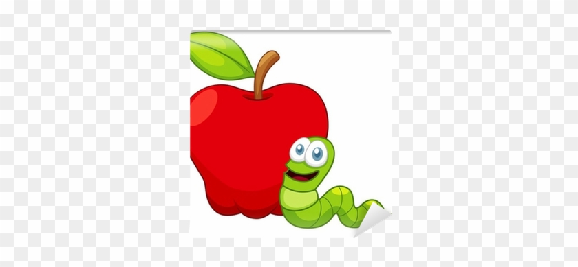 Illustration Of Cartoon Worm With Apple Wall Mural - Illustration #918561