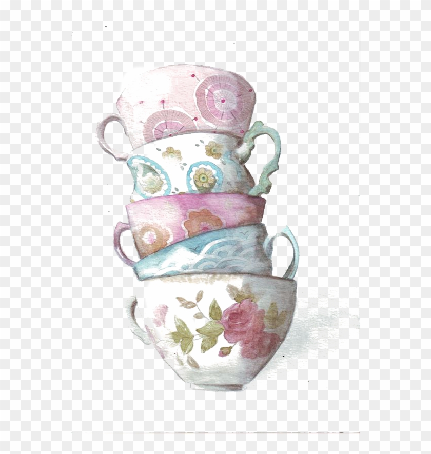 Teacup Coffee Watercolor Painting - Taza Inglesa Dibujo #919113