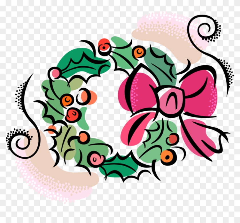 Vector Illustration Of Festive Season Christmas Holly - Wreath #919468