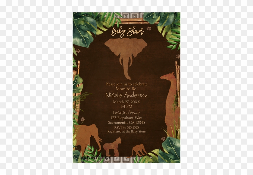 Safari Jungle Zoo Brown Animals & Leaves Baby Shower - Wedding Invitation #919652