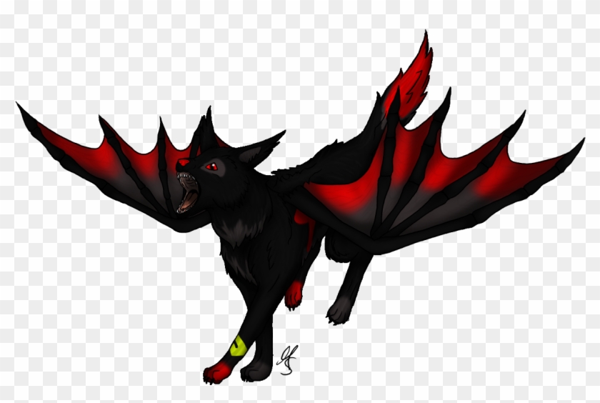 Anime Wolf With Wings Clipart - Black And Red Winged Wolf #919734