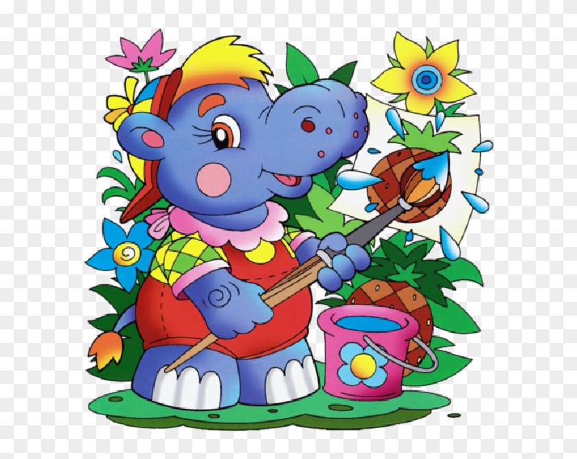 Hippopotamus Baby Cartoon Clip Art Images - Painting School Baby #919890