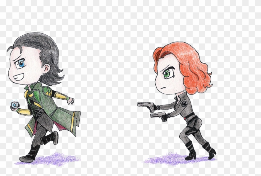 Black Widow Chasing Loki By Lola22 - Chibi Black Widow X Loki #920105