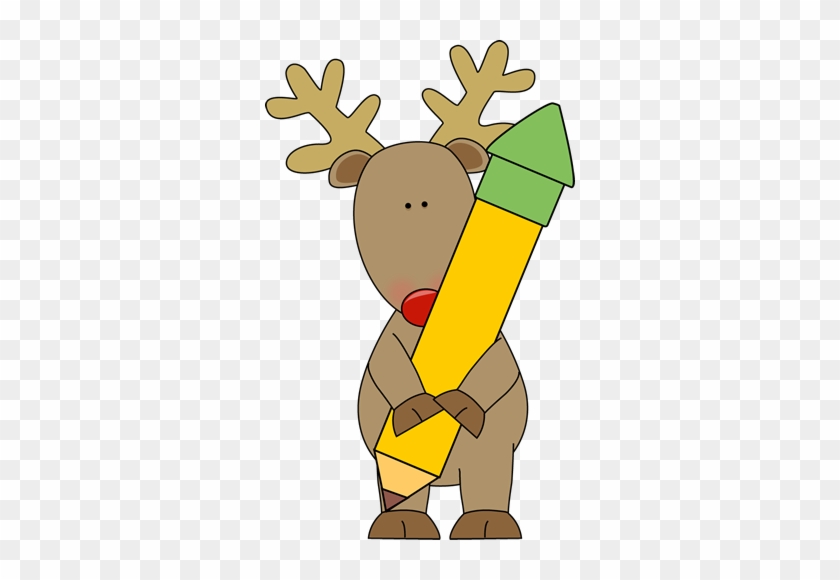 Reindeer Holding A Pencil - Christmas Pencil Clipart #920588