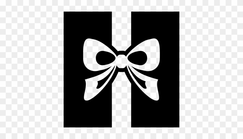 Gift Box Top View Black With Ribbon Vector - Gift Ribbon Black And White #922233