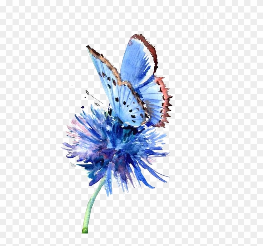 Butterfly Painting Blue Flower Drawing - Blue Butterfly On Flower #922954