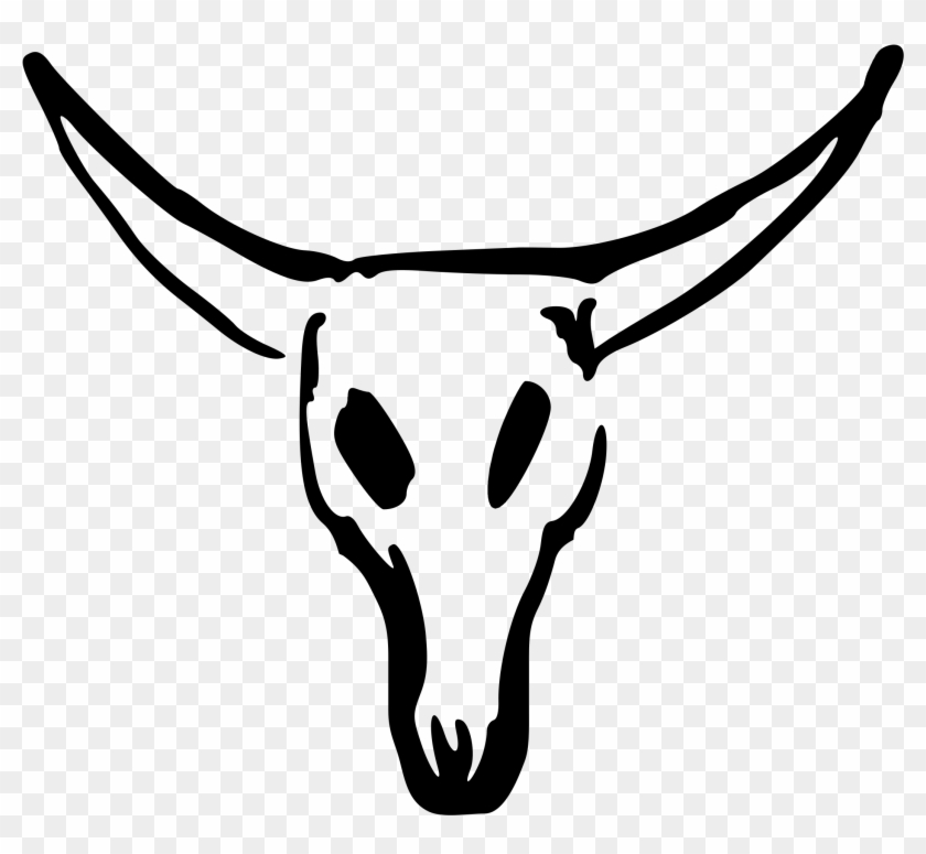 Cow Skull Black White Line Scallywag - Cow Skull Clipart #924068