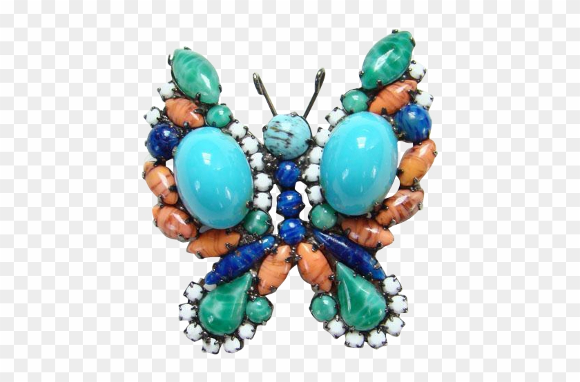 Juliana Art Glass Figural Butterfly Pin Turquoise Orange - Opal #924192