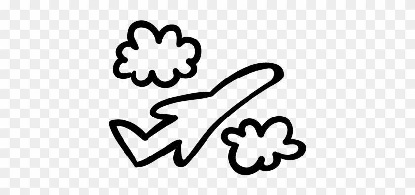 Airplane Hand Drawn Flight Between Clouds Vector - Airplane Drawing Png #924386