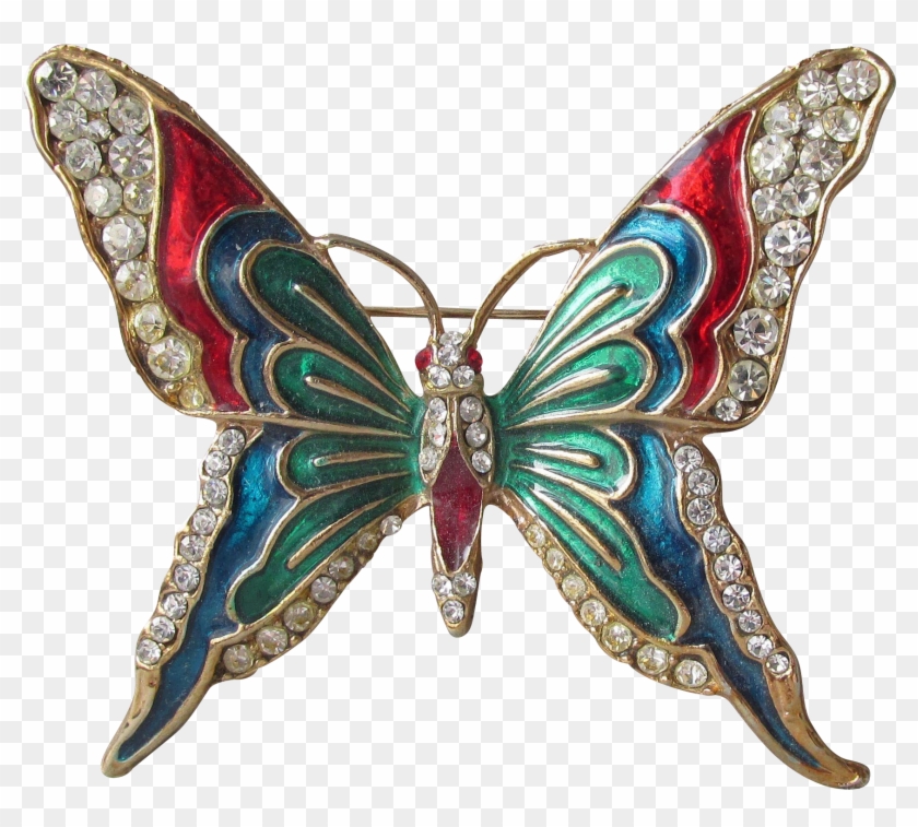 Vibrant Multi Color Enamel & Rhinestone Butterfly Pin, - Brooch #925158