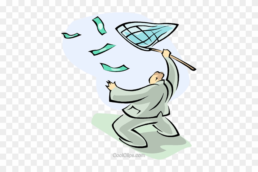 Man With Butterfly Net Chasing Money Royalty Free Vector - Profit #926592
