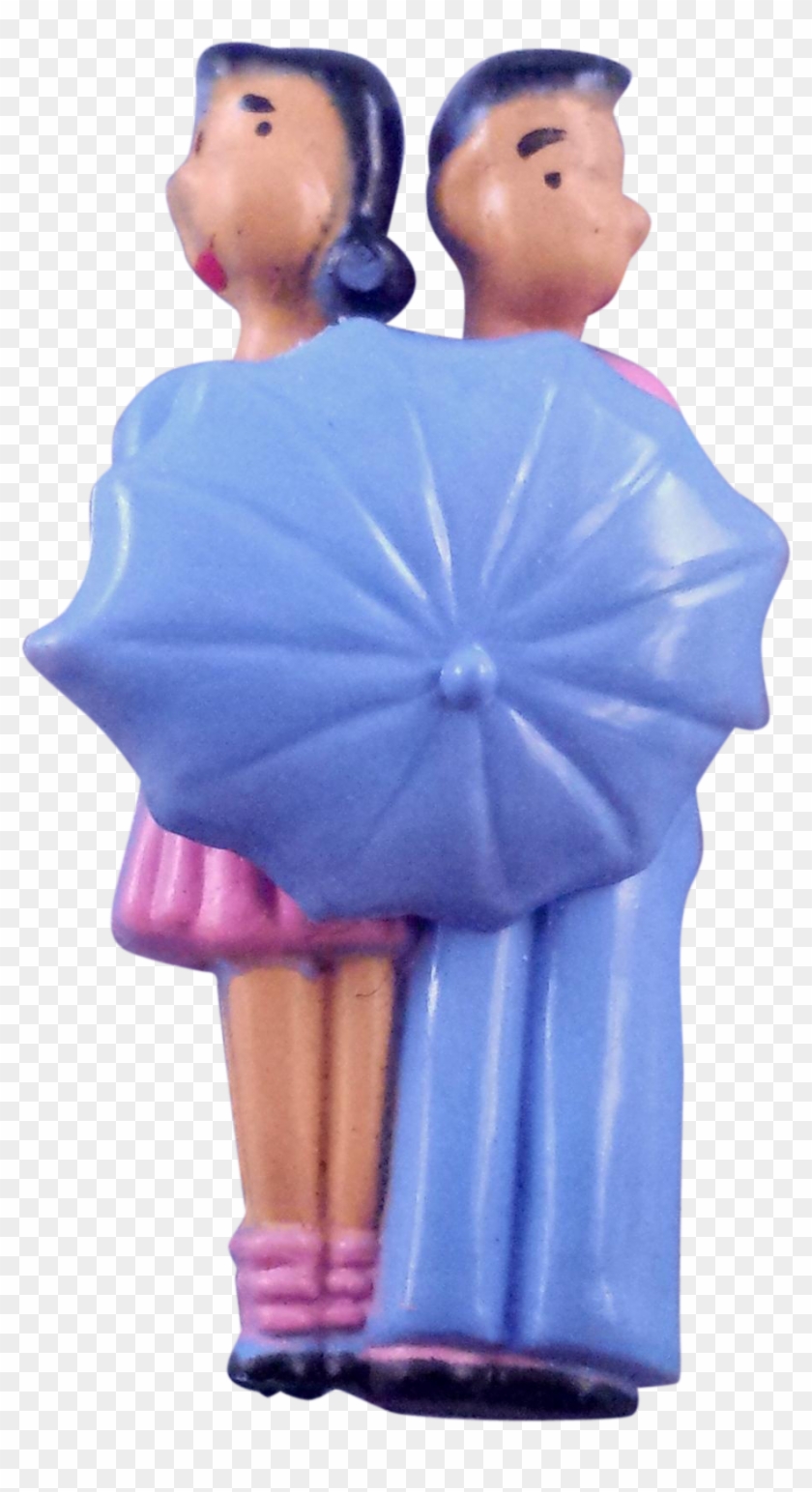 Bashful Courting Boy And Girl With Twirling Umbrella - Figurine #926959