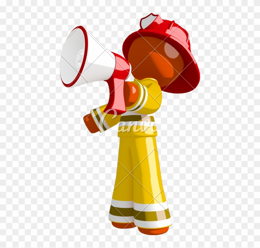 Orange Man Firefighter Announcing Through Megaphone - Firefighter #927423