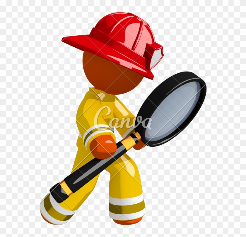 Orange Man Firefighter Using Giant Magnifying Glass - Magnifying Glass #927471