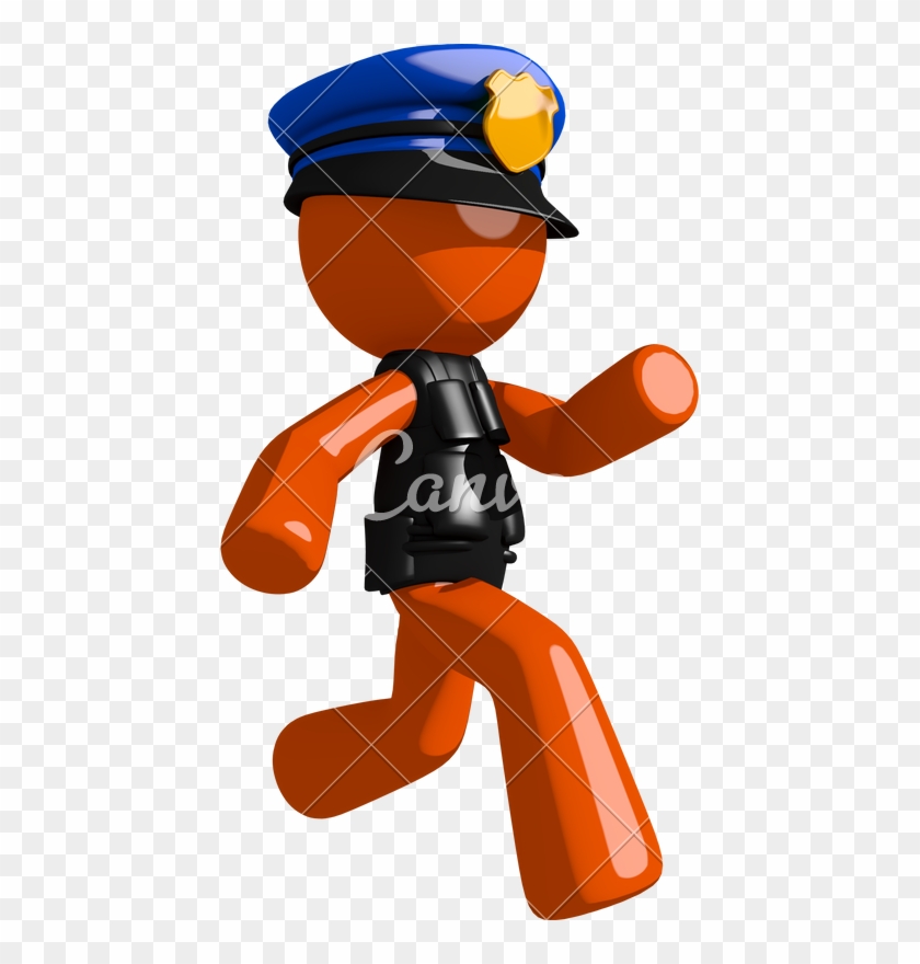 Orange Man Police Officer Running Or Chasing Or Escaping - Cartoon #927744