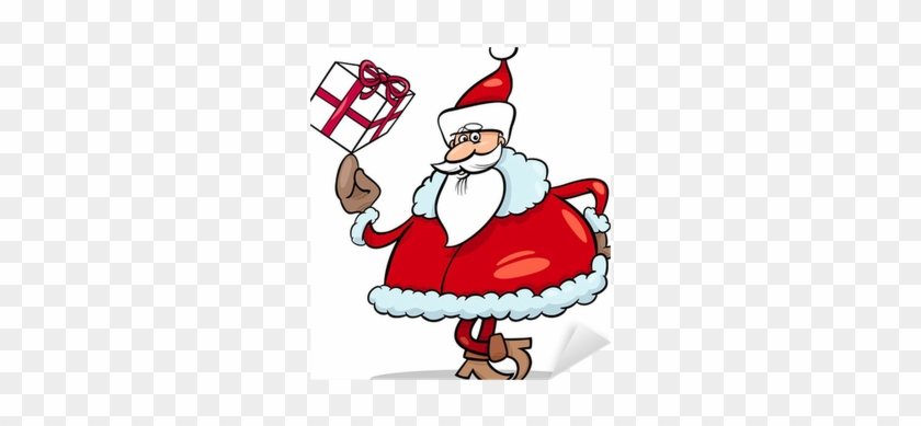 Santa With Gift Cartoon Illustration Sticker • Pixers® - Cartoon Santa Claus With Presents #928661