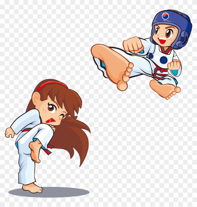 Taekwondo For Kids Kick Martial Arts - Martial Arts Cartoon Boy And Girl -  Free Transparent PNG Clipart Images Download