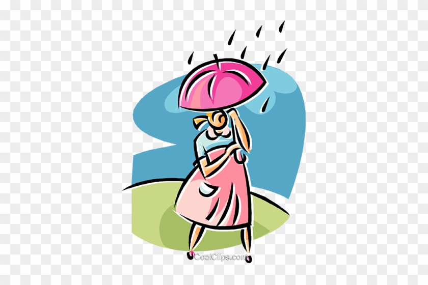 Woman Walking In The Rain Royalty Free Vector Clip - Umbrella Clip Art #928969