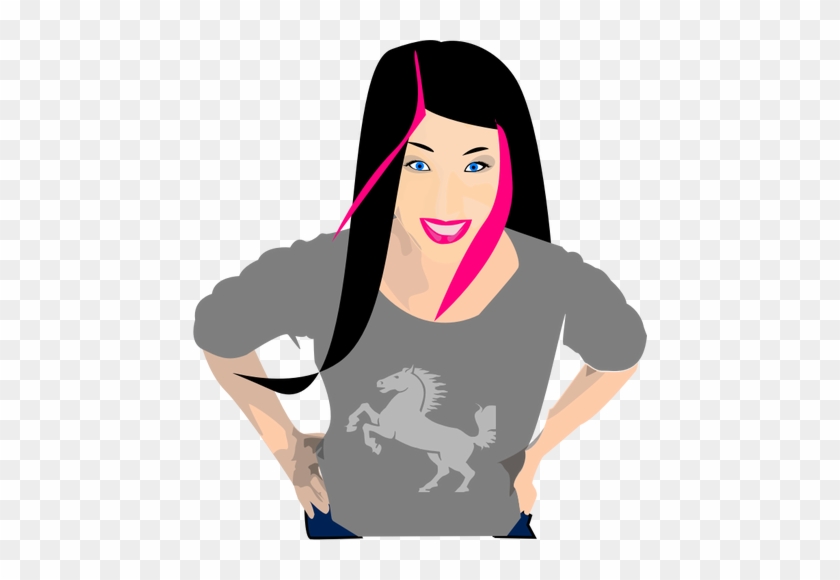 Woman With Black And Pink Hair Vector Graphics - Black Hair Mom Cartoon #929455