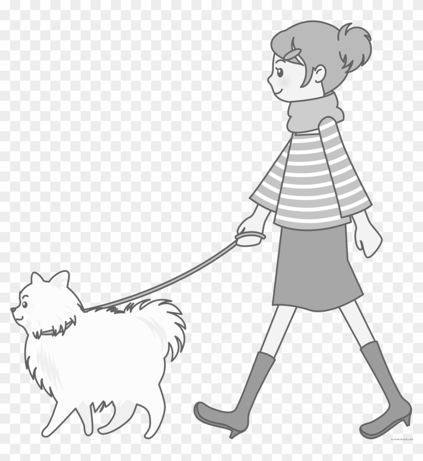 Walking Dog Animal Free Black White Clipart Images - Clip Art Dog Walker #930649