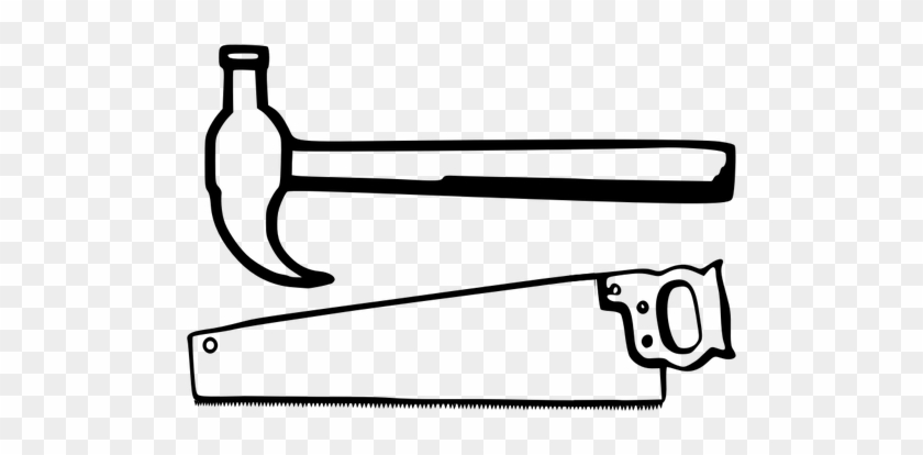Simple Hammer And Saw Line Art Vector Image Public - Saw Clipart Black And White #930807