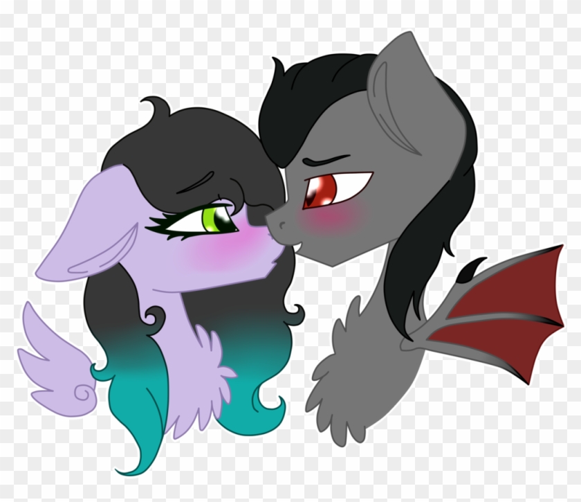 Okimichan, Bat Pony, Bust, Female, Kissing, Male, Mare, - Cartoon #930965