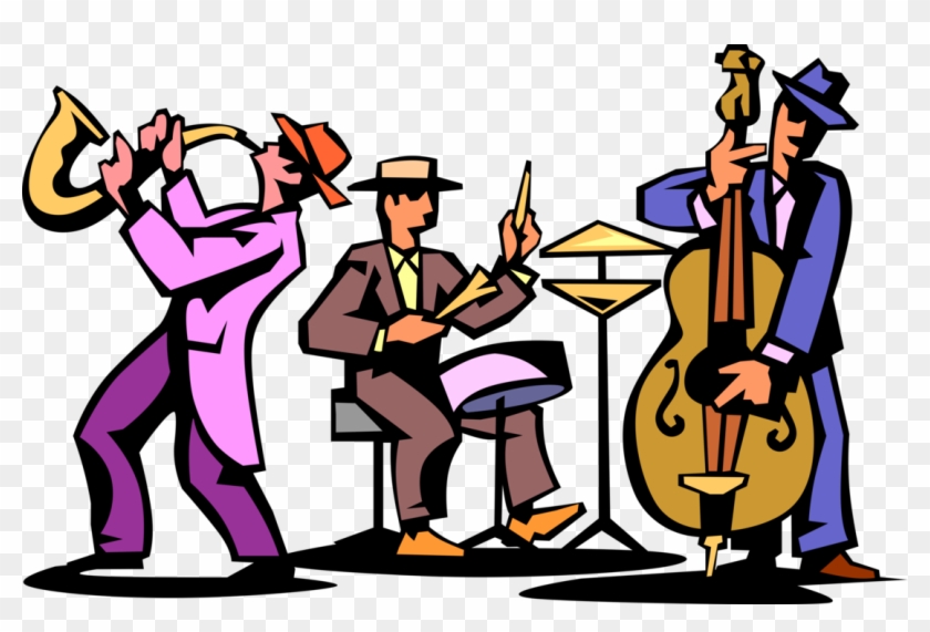 Vector Illustration Of Jazz Trio Musicians Play Saxophone, - Secular In A Sentence #931678