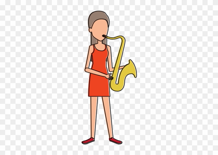 Woman Playing Saxophone Character - Cartoon #931682