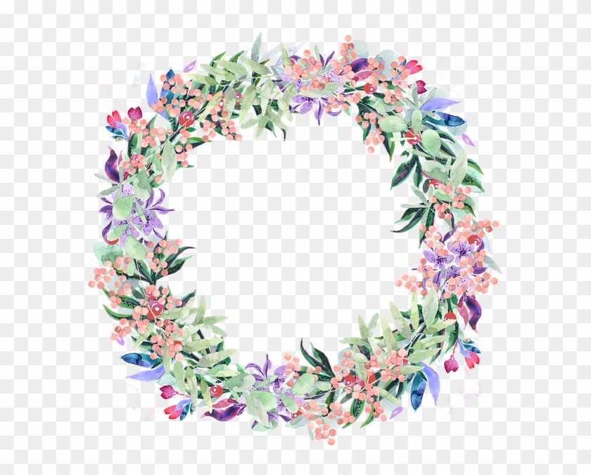 Wreath, Watercolor, Floral, Berries, Spring, Flowers - Corona De Flores Acuarela Png #933183