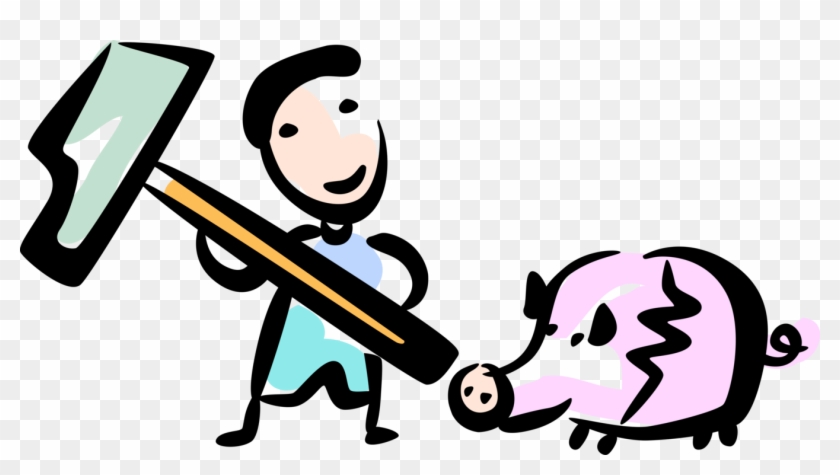 Vector Illustration Of Cash Strapped Man Breaks Piggy - Vector Illustration Of Cash Strapped Man Breaks Piggy #934286