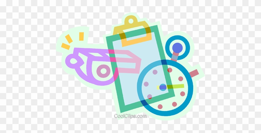 Clipboard, Stopwatch, And Whistle Royalty Free Vector - Circle #934334