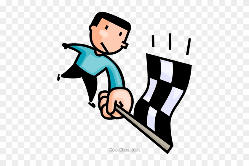 Man Waving The Winners Flag Royalty Free Vector Clip - Man Waving A Checkered Flag Clipart #934486