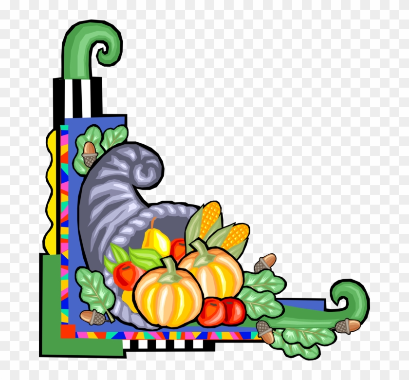 Vector Illustration Of Cornucopia Horn Of Plenty Border - Fruit Page Border Clipart #934630