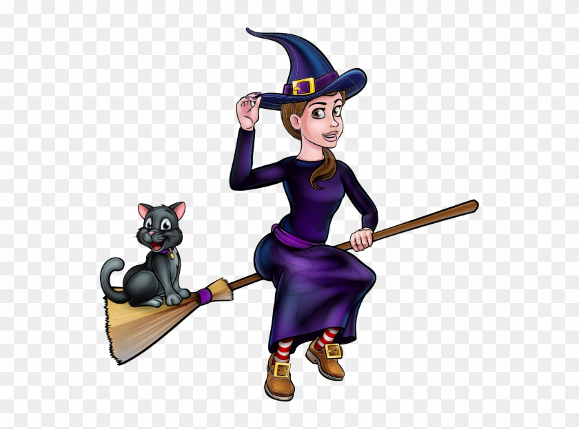 Witch And Cat Flying On Broomstick - Witch #935037