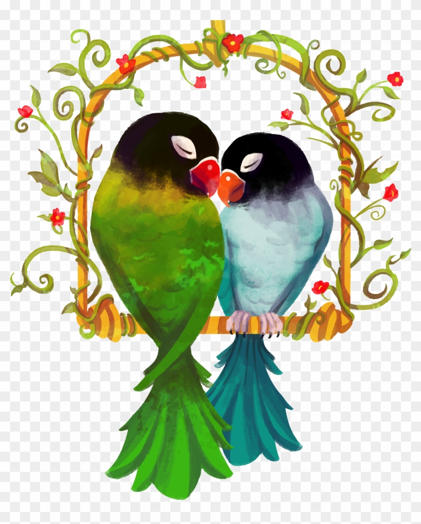 Rosy Faced Lovebird True Parrot Watercolor Painting - Love Birds Png Hd #935183