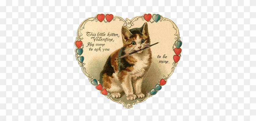 Vintage Valentine With Kitten - Happy Valentines Day Cat #935314