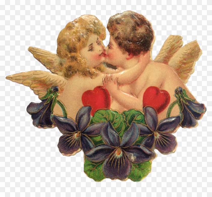 Vintage Valentine Lovers With Violets - Valentines Pic Vintage Png #935353