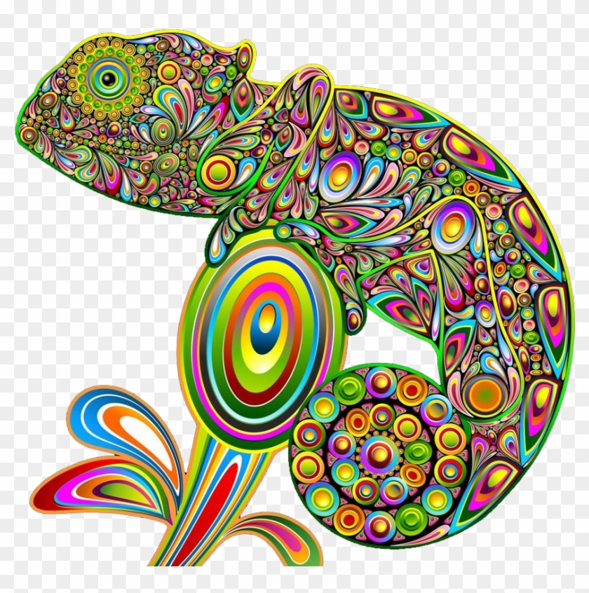 Chameleons Lizard Psychedelic Art Psychedelia - Psychedelic Iguana Sticker (rectangle) #935379