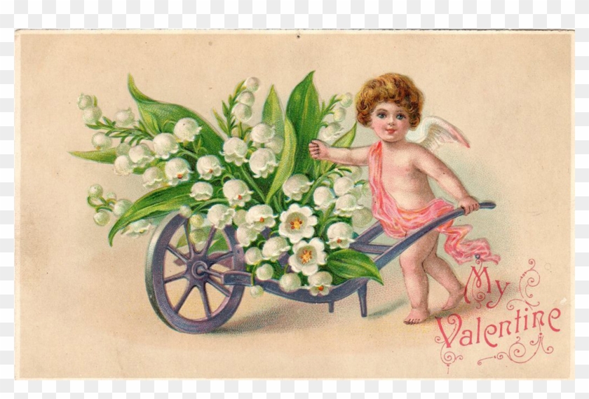 Cupid With Wheelbarrow Of Lilies Of The Valley Vintage - Vintage Valentine Cards #935451